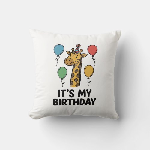 Cute Giraffe Birthday Shirt Vintage Party Design_1 Throw Pillow