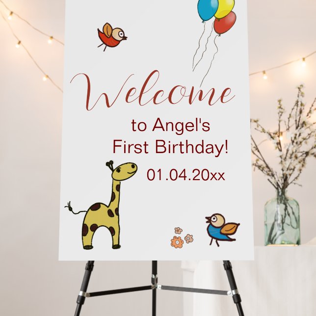 Cute giraffe Birthday Welcome Sign (In Situ (Stand))
