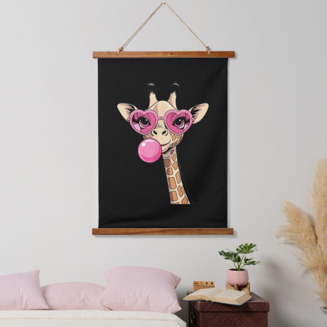 Cute Giraffe Blowing Pink Bubble Gum Sunglasses  Hanging Tapestry (Bedroom)