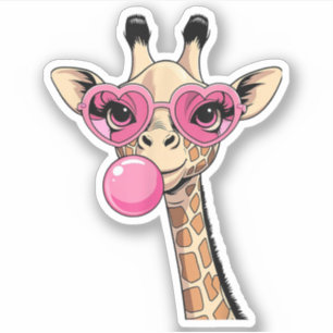 Cute Giraffe Blowing Pink Bubble Gum Sunglasses Sticker