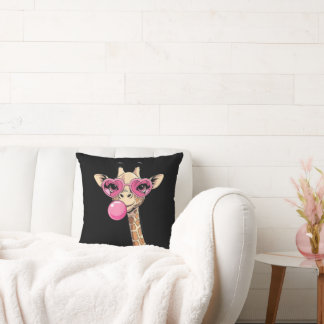 Cute Giraffe Blowing Pink Bubble Gum Sunglasses  Throw Pillow