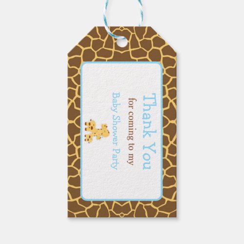 Cute Giraffe Blue Boy Thank You Gift Tag