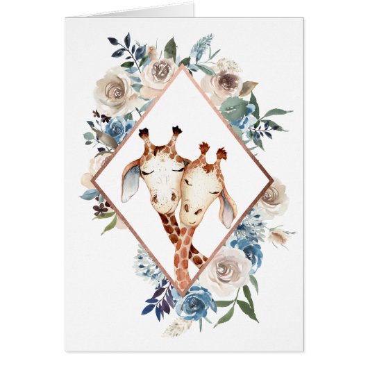 Cute Giraffe Blue Floral Frame Anniversary (Front)
