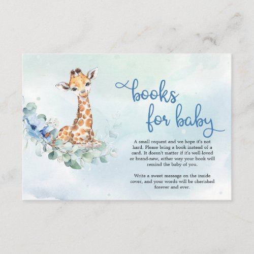 Cute giraffe blue flowers eucalyptus book request enclosure card
