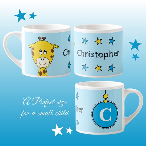 Cute giraffe blue yellow with stars childs espresso cup