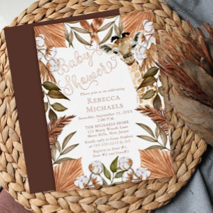 Cute Giraffe Boho Dried Grasses Baby Shower Foil I Invitation