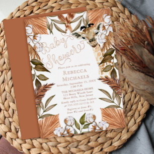 Cute Giraffe Boho Dried Grasses Baby Shower  Foil  Invitation