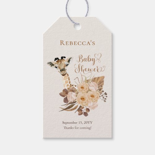 Cute Giraffe Boho Dried Grasses Baby Shower  Gift Tags