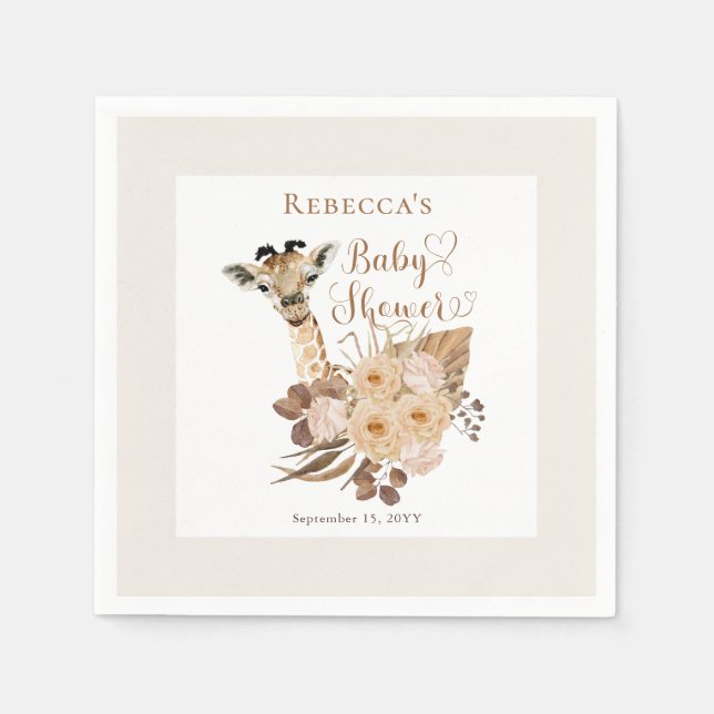 Cute Giraffe Boho Dried Grasses Baby Shower  Napkins (Front)