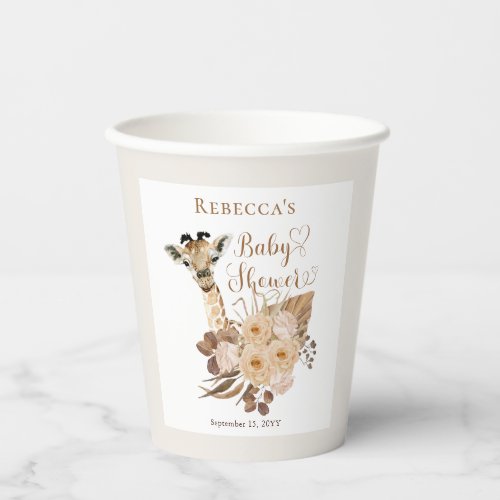 Cute Giraffe Boho Dried Grasses Baby Shower  Paper Cups