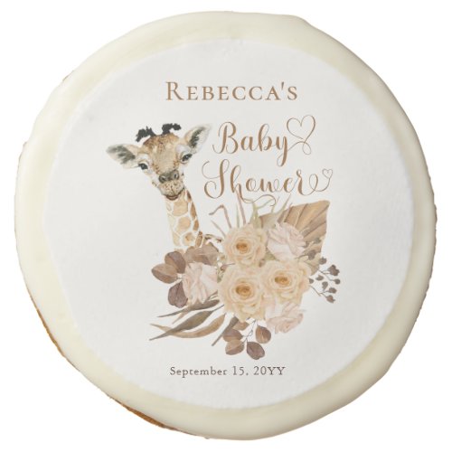 Cute Giraffe Boho Dried Grasses Baby Shower Sugar Cookie