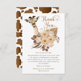 Cute Giraffe Boho Dried Grasses Baby Shower Thank Thank You Card