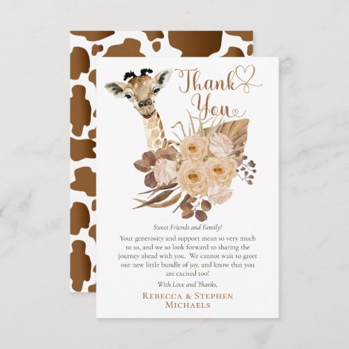 Cute Giraffe Boho Dried Grasses Baby Shower  Thank Thank You Card