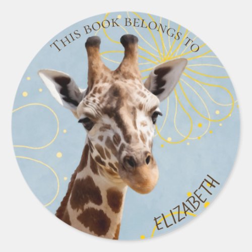 cute giraffe book label with girls name