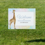 Cute Giraffe Boy 1st Blue Birthday Sign at Zazzle