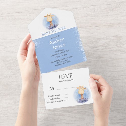 Cute Giraffe Boy Baby Shower  All In One Invitation