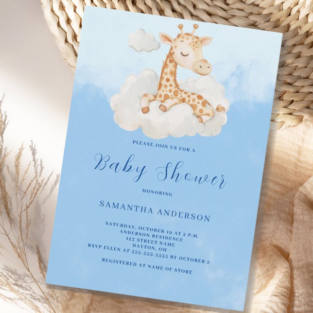 Cute Giraffe Boy Baby Shower Invitation (Creator Uploaded)