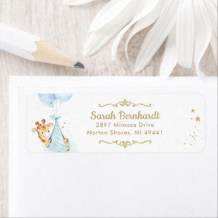 Cute Giraffe Boy Baby Shower Return Address Label