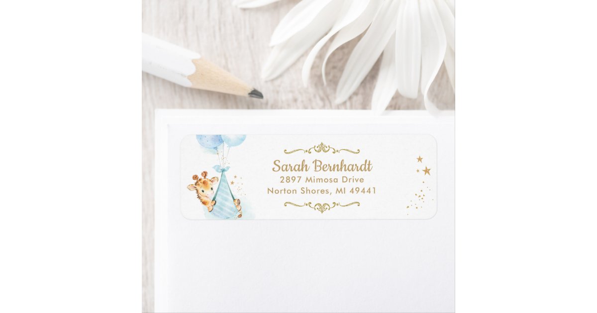 Cute Giraffe Boy Baby Shower Return Address Label Zazzle Cute Giraffe Boy Baby Shower Return