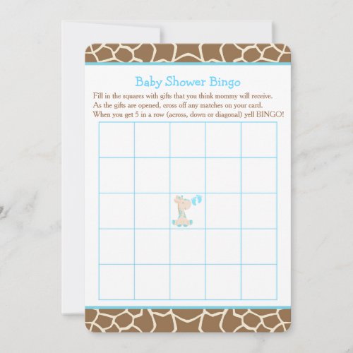 Cute Giraffe Boy Blue Baby Shower Bingo Invitation