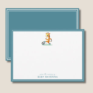 Cute Giraffe Boy Playing Soccer Baby Shower Note Card