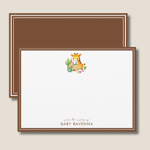 Cute Giraffe Boy Sandcastle Baby Shower Note Card