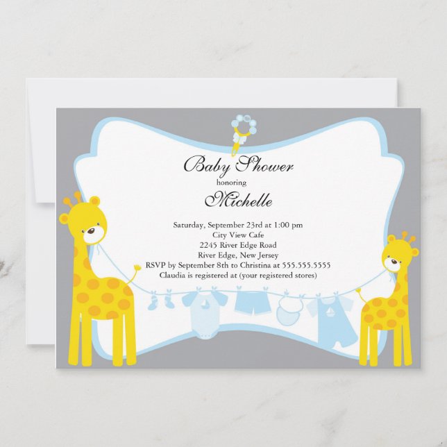 Cute giraffe Boy Shower Invitation (Front)
