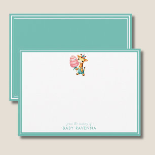 Cute Giraffe Boy with Cotton Candy Baby Shower Note Card