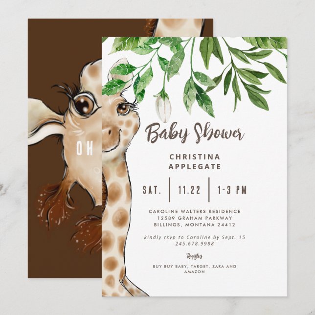 Cute Giraffe Brown Baby Shower  Invitation (Front/Back)