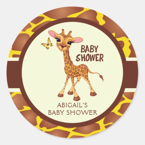 Cute Giraffe  Butterfly Baby Shower Classic Round Sticker