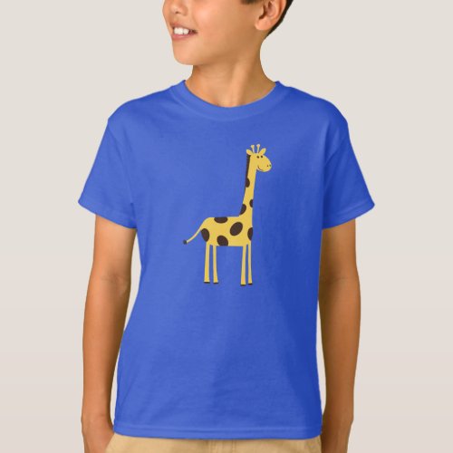 Cute Giraffe Cartoon Blue T_Shirt