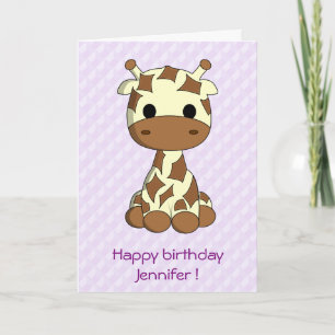 Cute giraffe cartoon customizable kids birthday card