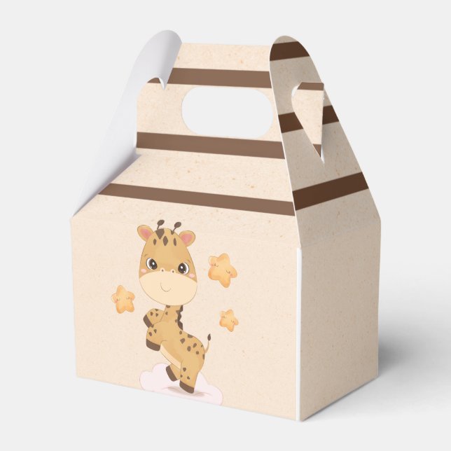 Cute Giraffe Cartoon Stars Baby Shower Favor Box (Front Side)