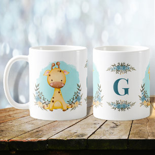 Cute Giraffe Charming Floral Monogram Coffee Mug