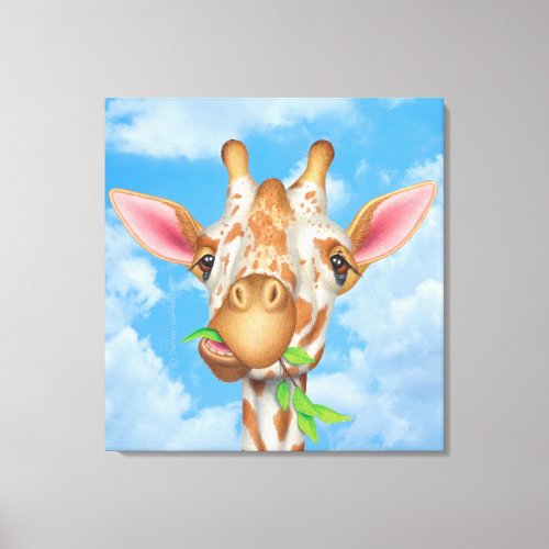 Cute Giraffe Chewing Leaves Canvas Print