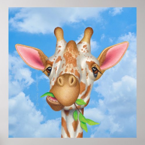 Cute Giraffe Chewing Leaves Poster