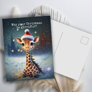 Cute Giraffe Christmas Holiday Postcard
