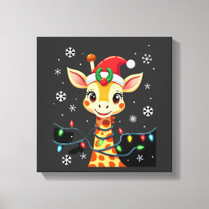 Cute Giraffe Christmas Lights Santa Hat Xmas Pajam Canvas Print