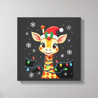 Cute Giraffe Christmas Lights Santa Hat Xmas Pajam Canvas Print