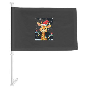 Cute Giraffe Christmas Lights Santa Hat Xmas Pajam Car Flag
