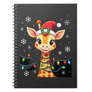 Cute Giraffe Christmas Lights Santa Hat Xmas Pajam Notebook