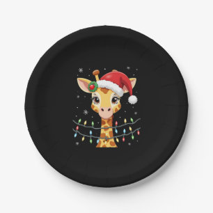 Cute Giraffe Christmas Lights Santa Hat Xmas Pajam Paper Plates