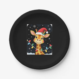 Cute Giraffe Christmas Lights Santa Hat Xmas Pajam Paper Plates