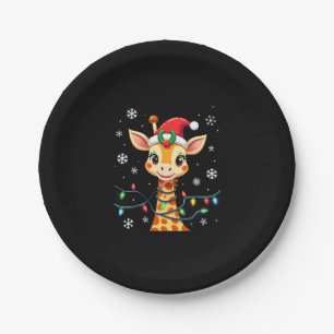 Cute Giraffe Christmas Lights Santa Hat Xmas Pajam Paper Plates