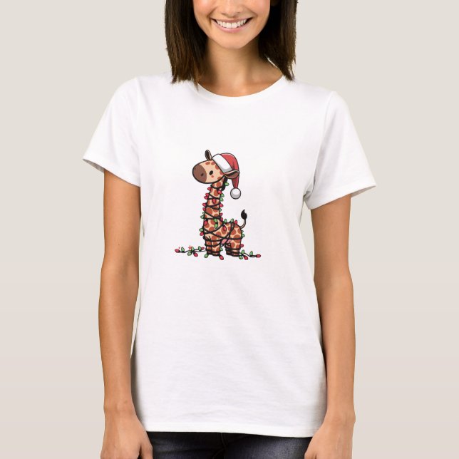 Cute Giraffe Christmas Tree Giraffe Lovers   T-Shirt (Front)