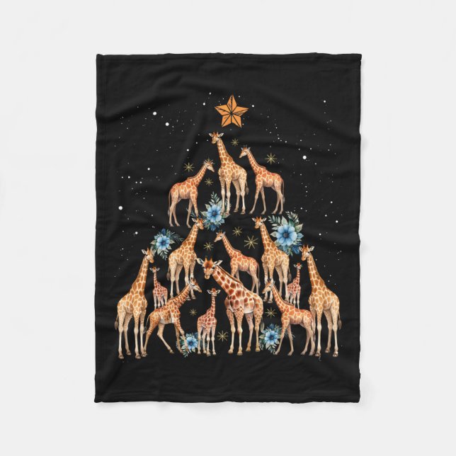 Cute Giraffe Christmas Tree Giraffe Lovers Xmas Ho Fleece Blanket (Front)