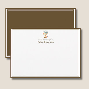 Cute Giraffe Cocoa Brown Border Nursery New Baby  Note Card