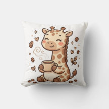 Cute Giraffe Coffee Throw Pillow