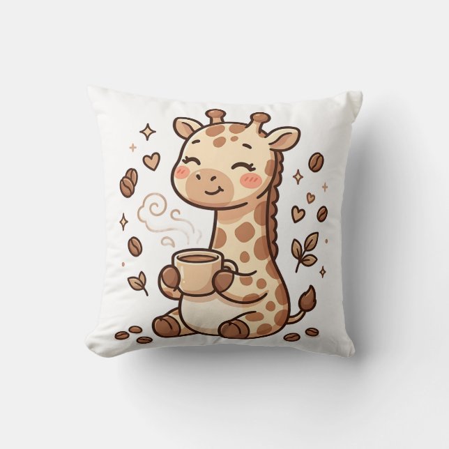 Cute Giraffe Coffee Throw Pillow (Front)