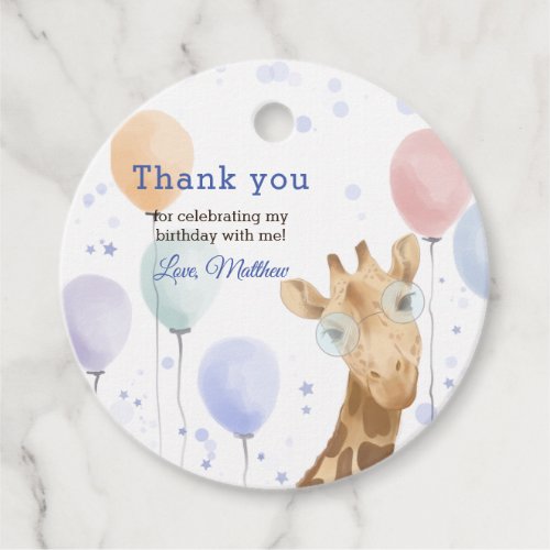 Cute Giraffe Colorful Balloon Boy Birthday Favor Tags